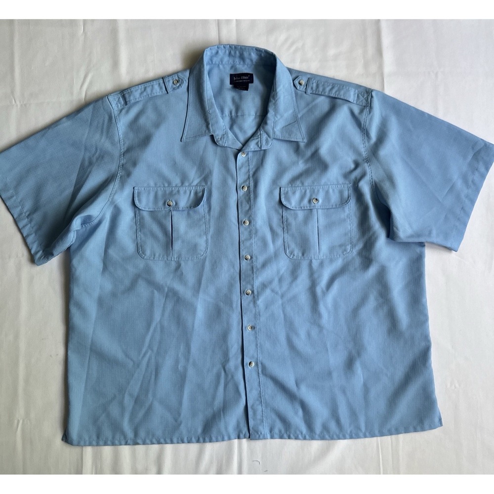 Vtg John Blair Safari Outdoors Cargo Button Up Men's Camp Shirt Size 4XL‎ Blue
